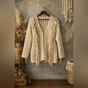 Cream Fringe Cardigan